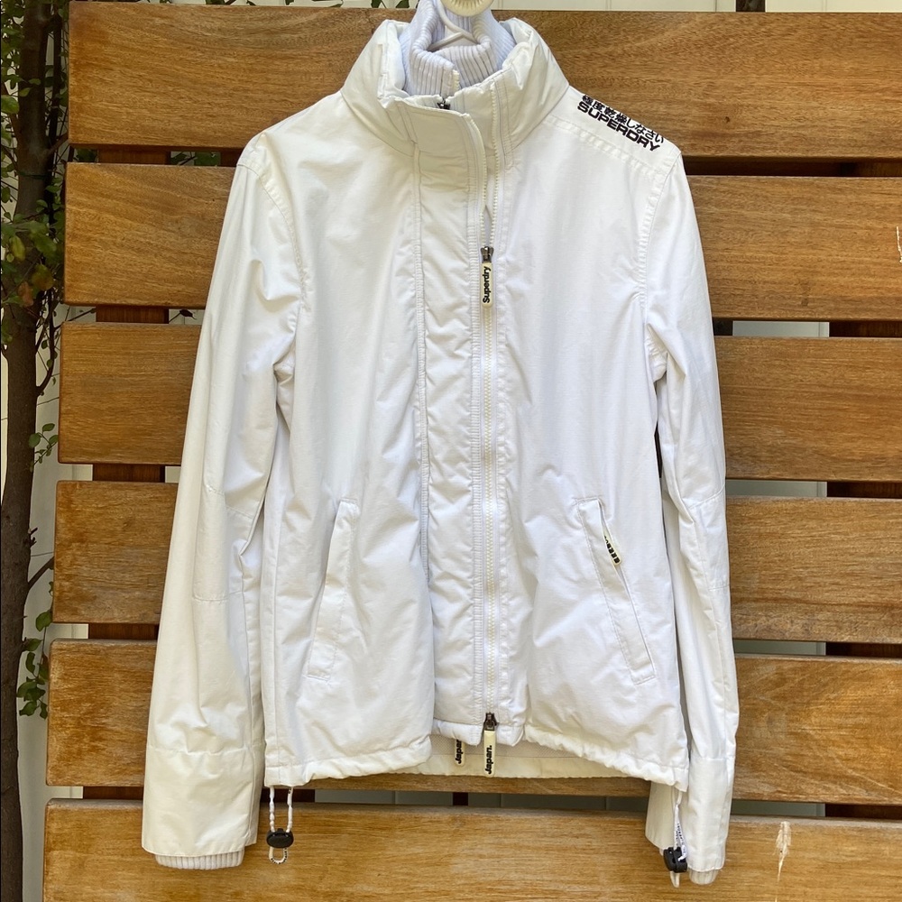 SUPERDRY White Wind Cheater 3 Zippered Layered Turtleneck Windbreaker Medium